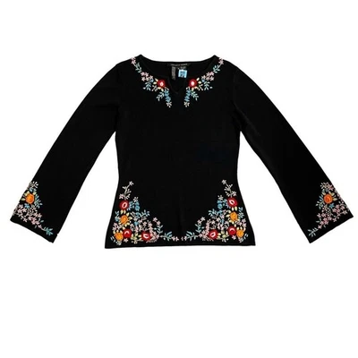 Top tejido Michelle Nicole vintage negro bordado flores para mujer talla pequeña” Foto 1 de 4