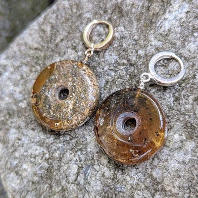 Pendientes de ámbar redondo Donuts cuentas cuelgan plata de ley 925... - Imagen 1 de 4