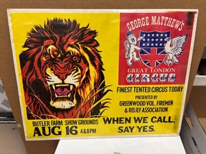 VINTAGE GEORGE MATTHEWS GREAT LONDON CIRCUS BUTLER COUNTY FAIRGROUNDS 17X22 - Picture 1 of 1