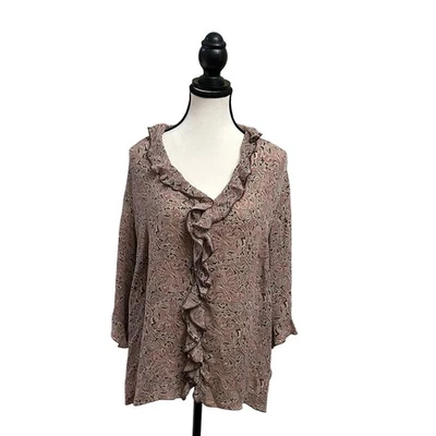 Lane Bryant Blouse Top 18/20 Paisley Ruffle Front Silk Blend Elegant Womens - Image 1 of 4