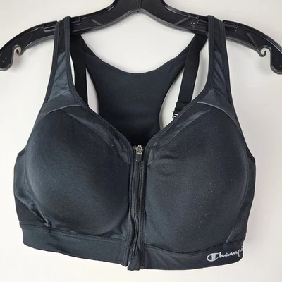 Sutiã esportivo Champion 38D preto com zíper frontal alto impacto treino ativo atlético - Imagem 1 de 4