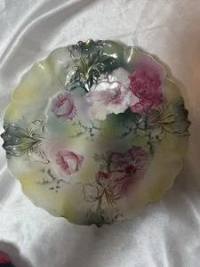 Marked Hand Paint R S Prussia Serving Plate Lilly Mold Rose Blue Scallop Rim - Picture 1 of 6