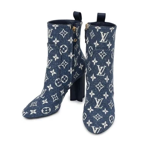 LOUIS VUITTON Silhouette Line EncreBoots Size 36H Monogram Denim Blue - Picture 1 of 14