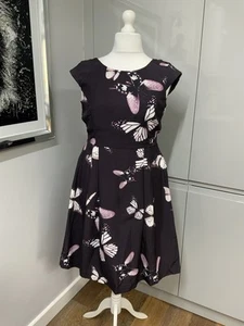 Phase Eight Dress Size 16 Lined Aubergine Mix Floral Corinne Fit Flare - Picture 1 of 6