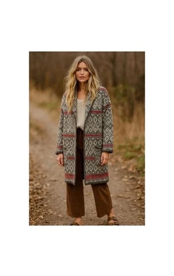 Suéter Cárdigan Largo Mezcla Lana Isla Justa Escandinava Aspen Grande Lodgecore Foto 1 de 4