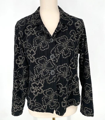 Chaqueta Blazer FLAX Jeanne Engelhart Mujer Talla S Bordada Floral Pana Fina Foto 1 de 4