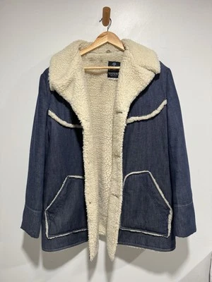 Vintage Cooper Sherpa Lined Denim Jacket Size 44 Made In USA Penny 70s MCM - Image 1 of 4