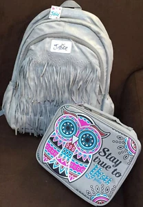 JUSTICE BACKPACK  & LUNCHBOX SILVER SHIMMERING FRINGE/ “STAY TRUE TO YOU" - Picture 1 of 5
