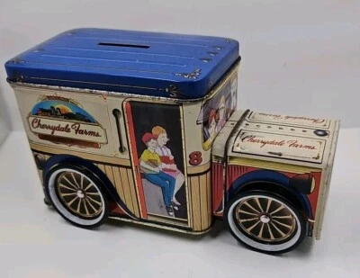 Banco de monedas de camión de reparto de hojalata Cherrydale Farms de colección Foto 1 de 4