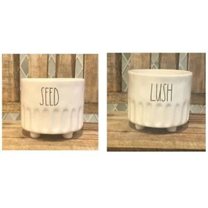 Rae Dunn SEED & LUSH Footed Baby 4" Planters (2) VHTF Pleated Ribbed Design - Picture 1 of 6
