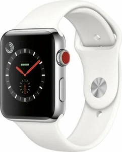 Apple Watch Series 3 42 mm Stainless Steel Case White Sport Band Verizon + GPS - Photo 1 sur 2