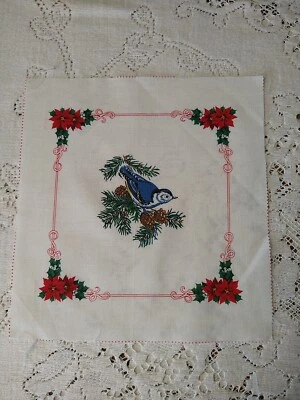 CRANSTON PRINT WORKS Vintage Cotton Quilt Fabric "Birds of Christmas" Picture Book Patch Nuthatch 9"