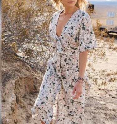 Vestido Happy X Nature Midi Para Mujer 12 Florales Serpientes Corbata Frontal Mezcla de Lino Boho Foto 1 de 4