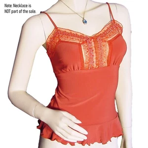 New Y2K Sleeveless Spaghetti Top Tank Cami Made USA Sheer Lace Orange Fairycore - Picture 1 of 5