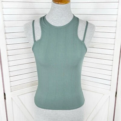 Lululemon 背心上衣女式 6 绿色双肩带瑜伽黑森林罗纹莫代尔丝绸 — 第 1/4 张图片