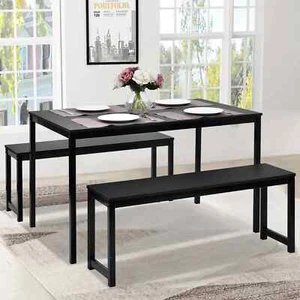 3 teilige Essgruppe Schwarz Bank Tischplatte Küche Esszimmer Kompakt Modern Neu - Bild 1 von 6