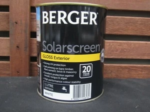 BERGER BY DULUX 1 LITRE SOLASCREEN EXTERIOR GLOSS WHITE PAINT - Picture 1 of 1