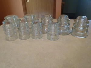 Vintage Clear Glass Insulator Lot of 9 Hemingray 53 USA 45 9 10 - Picture 1 of 22