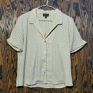 Vintage OLM White Multicolor Geometric Button Up Blouse Size Large Short Sleeve - Picture 1 of 7