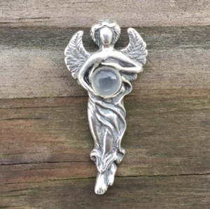 Colgante Dream Angel plata de ley .925 con gema de piedra lunar natural genuina - Imagen 1 de 10