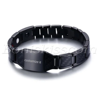Pulsera magnética de fibra de carbono de acero inoxidable para motociclista para hombre grabado gratuito Foto 1 de 3