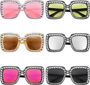 Diamond Crystal Oversized Sunglasses Bling Square Rhinestone Frame Sunglasses fo - Picture 1 of 7
