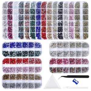 12gird 3d Glass Ab Crystal Nail Art Rhinestones Kit Flatback Round Bead Charm - Picture 1 of 43