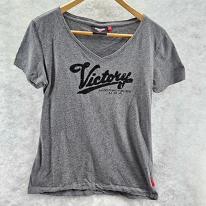 Victory Motorcycles USA grau schwarz Pailletten Grafik V-Ausschnitt TShirt Damen XSmall - Bild 1 von 10