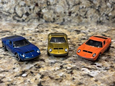 Hot Wheels 71 Lamborghini Miura DORADO ID+ AZUL/NARANJA MIURA Mainline lote de (3) Foto 1 de 4