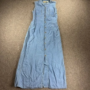 Vintage Denim Maxikleid Knopfleiste Cottagecore 6 Western Liz Claiborne Leinen - Bild 1 von 9