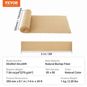 Burlap Fabric Roll 14 Inch x 30 Feet Natural Tree Wrap for Crafts and Gardening - Picture 1 of 12