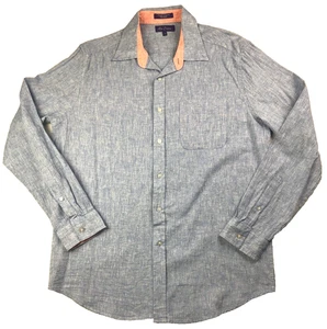 Alan Flusser Mens Linen Blend Shirt Sz L Blue Button Up Long Sleeve Pocket - Picture 1 of 7