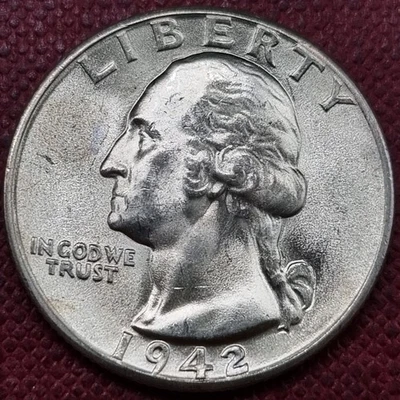 1942 D Washington Quarter 25c Silver BU UNC Uncirculated Denver #95091 - Image 1 of 2