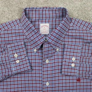 Brooks Brothers 346 Shirt Mens XL Blue/Red Non-Iron Supima Cotton L/S Button - Picture 1 of 13