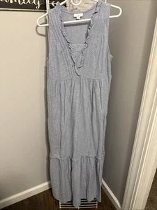 Maxi abito estivo JJill Chambray comodo look denim picnic cucina outfit - Foto 1 di 4