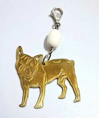 RLM Studio / ANDY WARHOL LATÓN BULLDOG Francés Colgante Clip Esterlina y Cuentas Blancas Foto 1 de 4