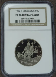 1992-S Columbus Proof Half Dollar NGC PF 70 Ultra Cameo Commemorative 50C - Picture 1 of 4