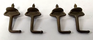 Lot 4 Vintage Shoulder Curtain Tie Back Screw Hooks 1-3/4" Aged Brass L Shape - Picture 1 of 4
