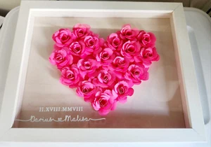 PINK 3D Wall Hanging Roses Frame Art Artificial Flowers for Valentines Day Gift - Picture 1 of 6