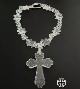Trending Clear Barbed Cross Necklace - Bold X Ray Chain💎 - Picture 1 of 6