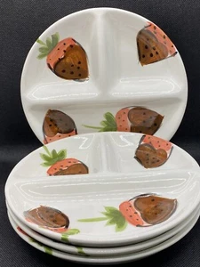 4 Strawberry Plates 7” Tabletop Unlimited 101 Sectioned Divided - Picture 1 of 4
