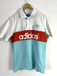 Adidas men's color block polo shirt 100% cotton Large white blue orange - Picture 1 of 7