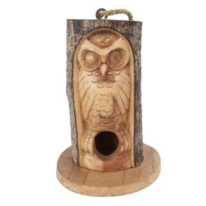 Pine Wood Closed Eye Owl Bird House - Picture 1 of 1