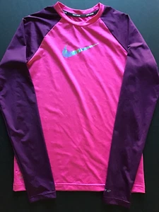 Nike Big Girls Size Large Rashguard Long Sleeve Pink Purple Swimwear - Picture 1 of 11