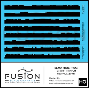 HO Scale Black Freight Car Graffiti Paint Patch Out Decal Set - Picture 1 of 1