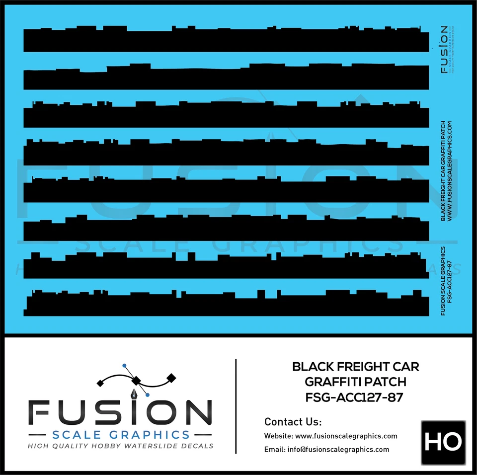 HO Scale Black Freight Car Graffiti Paint Patch Out Decal Set - Image 1 of 1