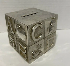 Godinger Silver Art Co. Silver Plate Metal Coin Cash Bank ABC Baby Block Animals - Picture 1 of 10