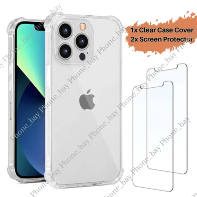 For iPhone 12 11 Pro Max XR Xs X 8 7 Plus Clear Case Cover With Screen Protector - Image 1 of 4
