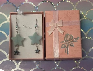 Aquamarine And Hematite Star Gemstone Earrings. Gift Boxed. - Picture 1 of 4