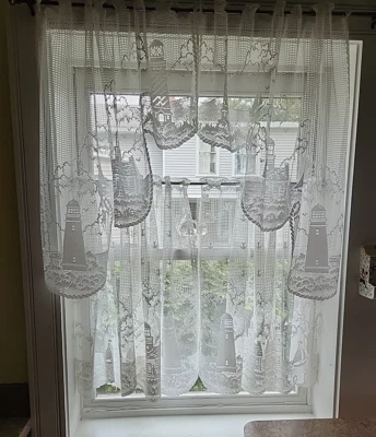 Heritage Lace Nautical White Curtain and swag Set Lighthouse theme - Image 1 of 4